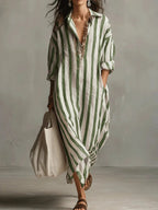 Women's Shirt Dress | Maxi V-Neck Striped 4