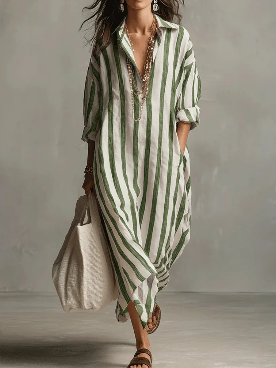 Women's Shirt Dress | Maxi V-Neck Striped 4