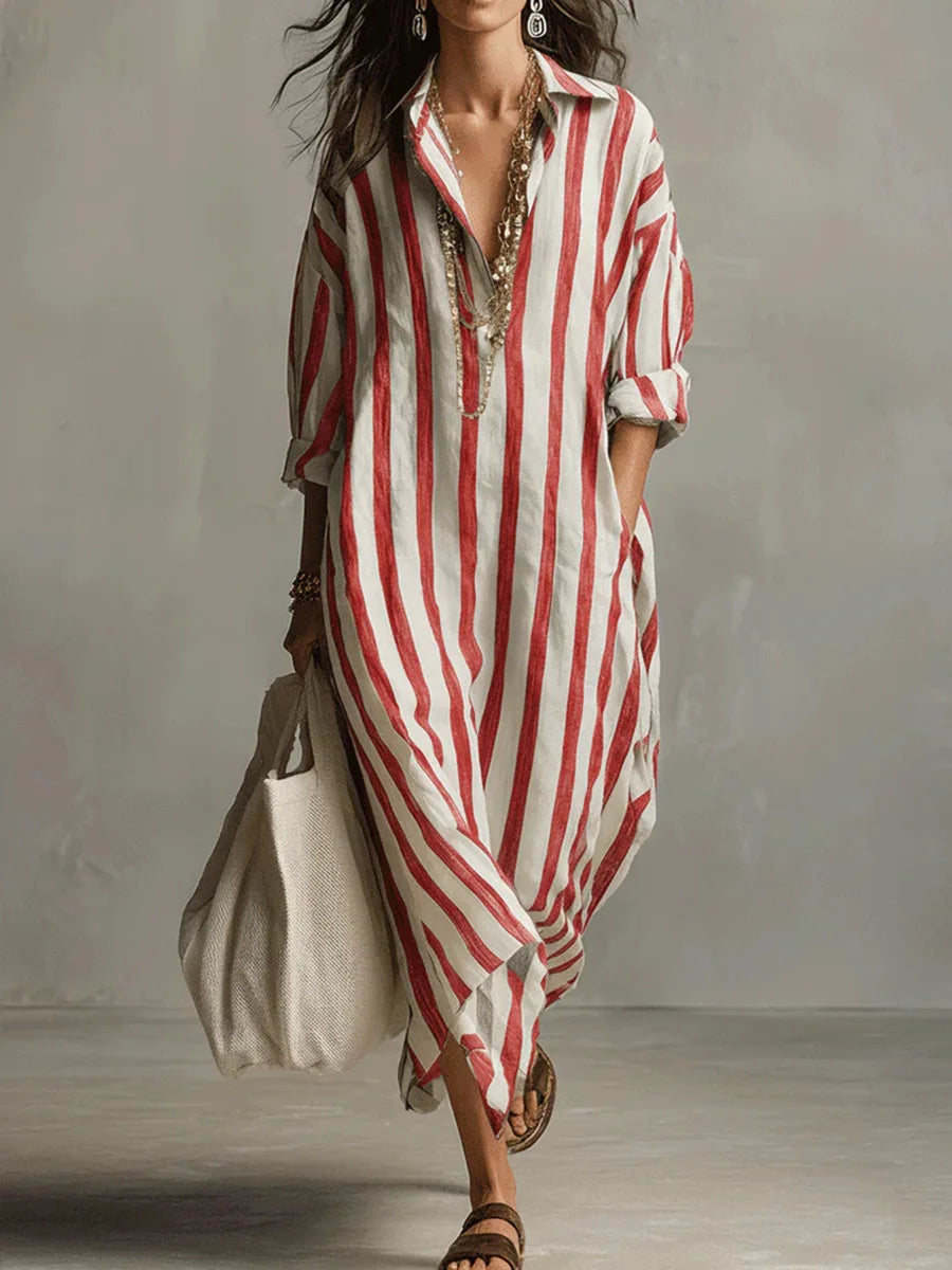 Women's Shirt Dress | Maxi V-Neck Striped 5