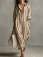 Women's Shirt Dress | Maxi V-Neck Striped 6