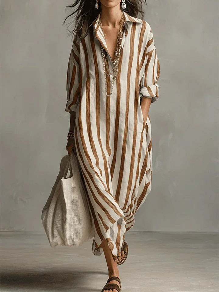 Women's Shirt Dress | Maxi V-Neck Striped 6