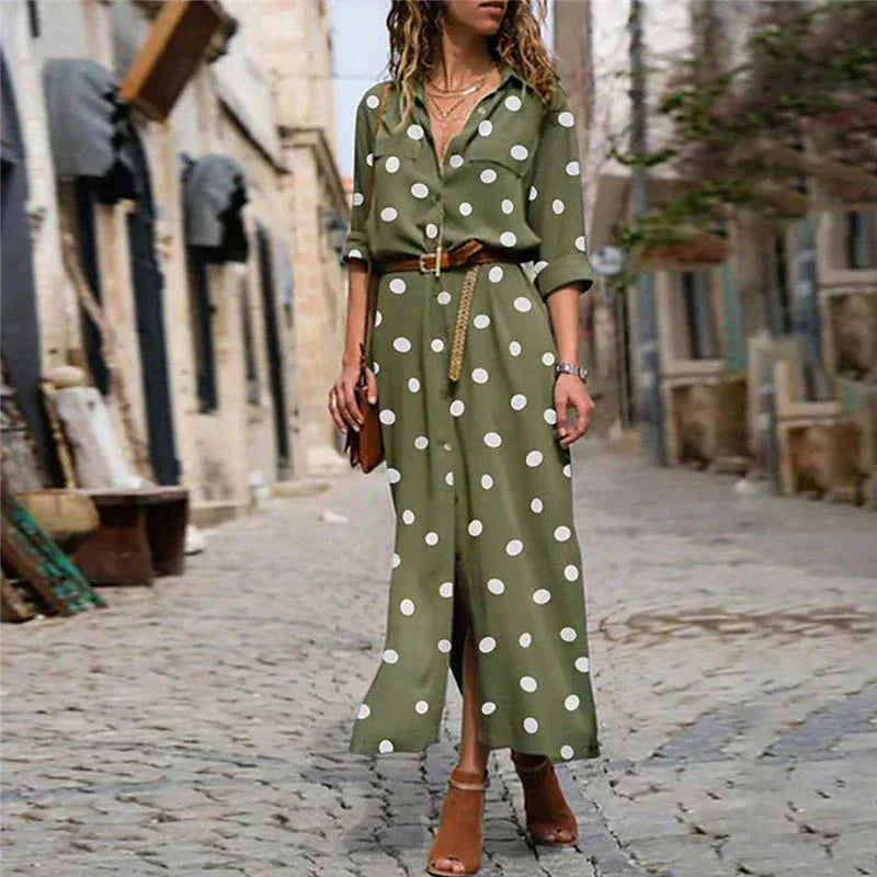 Women's Shirt Dress | Polka Dot Maxi 0