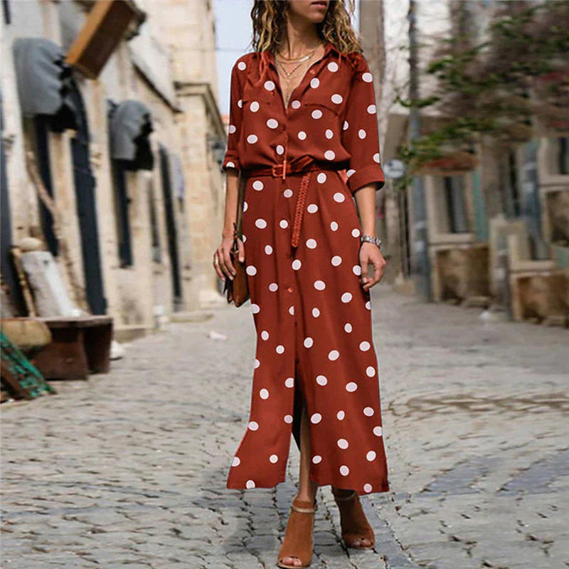 Women's Shirt Dress | Polka Dot Maxi 2
