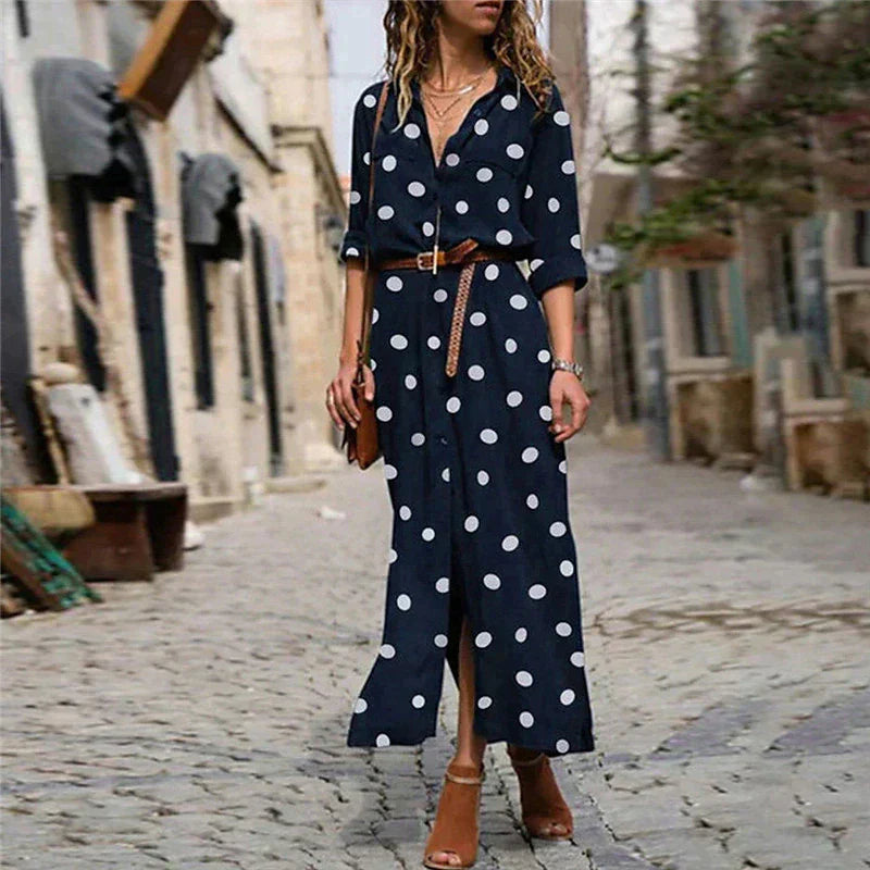 Women's Shirt Dress | Polka Dot Maxi 3