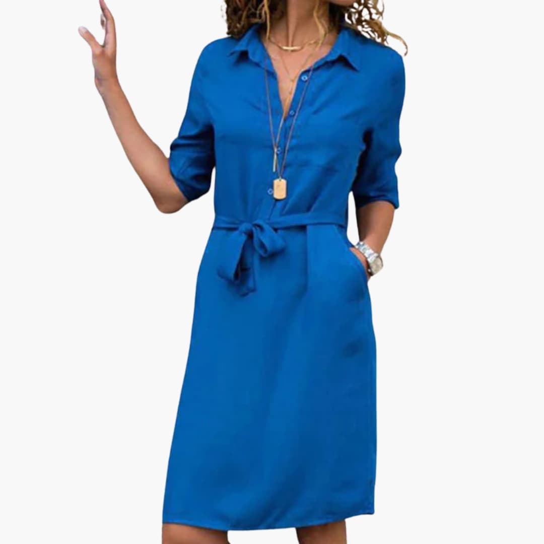 Women’s Shirt Dress with Belt and Pockets 2