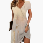 Women’s Short Dress with V Neckline and Asymmetric Hem 0