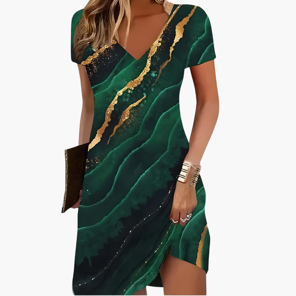 Women’s Short Dress with V Neckline and Asymmetric Hem 4