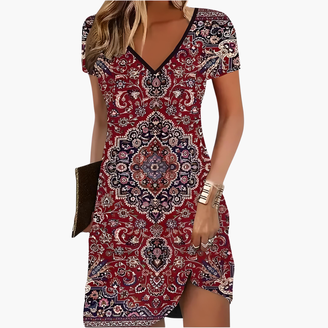 Women’s Short Dress with V Neckline and Asymmetric Hem 6