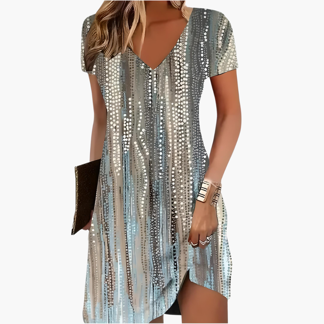 Women’s Short Dress with V Neckline and Asymmetric Hem 8