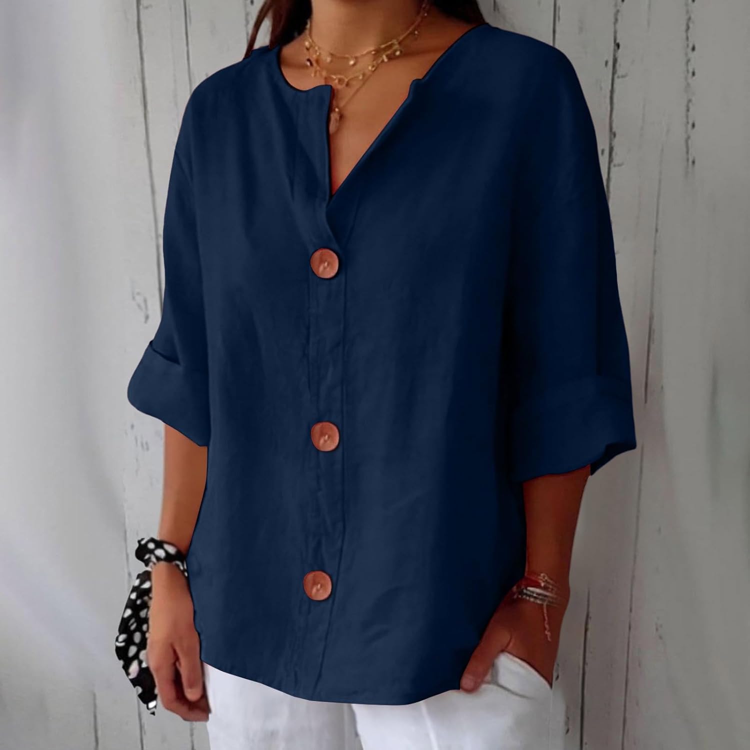 Women's Summer Blouse with Loose Fit and Breathable Linen 0