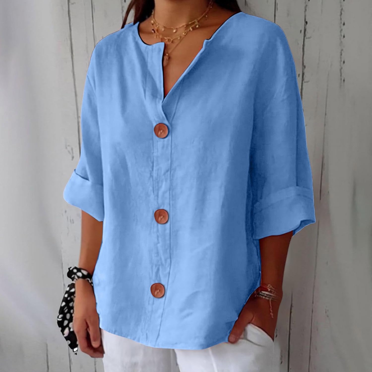 Women's Summer Blouse with Loose Fit and Breathable Linen 3