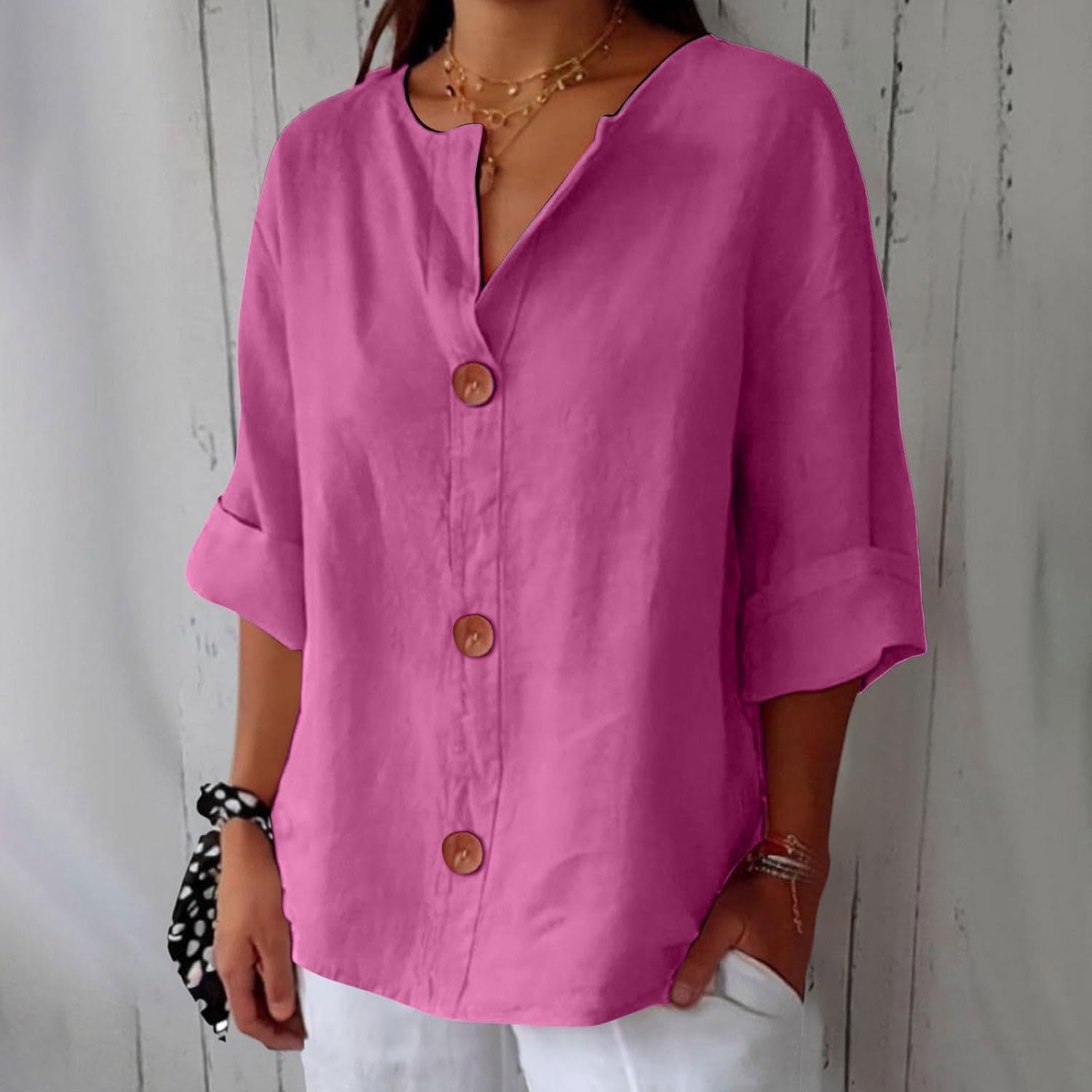 Women's Summer Blouse with Loose Fit and Breathable Linen 8
