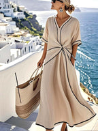 Women's Summer Dress | Twist Front Maxi V-Neck Trim 0