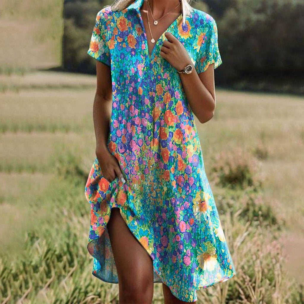 Women's Summer Dress | V Neck Short Sleeve Midi 0