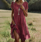 Women's Summer Dress | V Neck Short Sleeve Midi 1