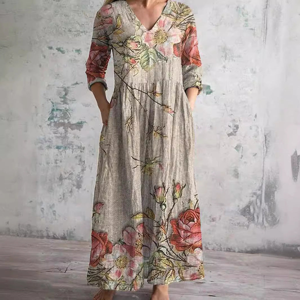 Women's Summer Dress with V-Neck and Floral Pattern 0