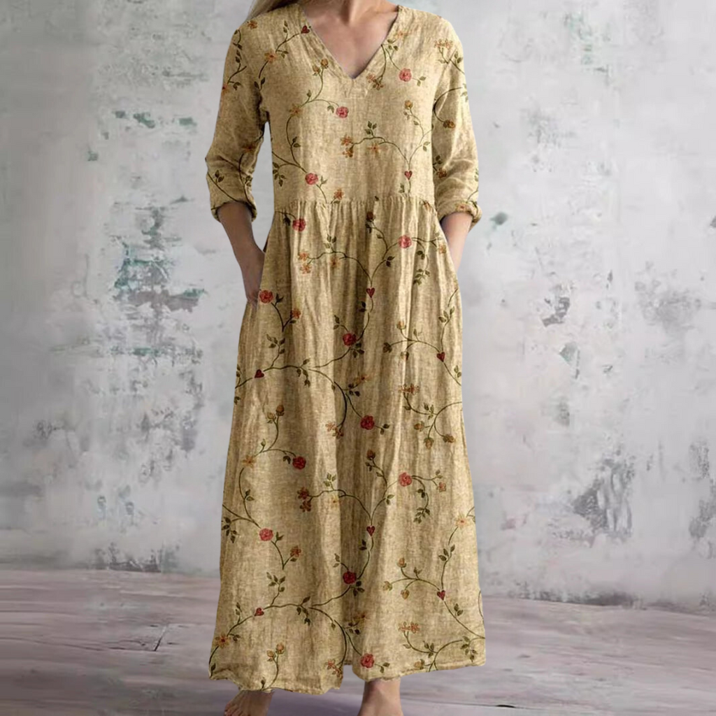 Women's Summer Dress with V-Neck and Floral Pattern 4