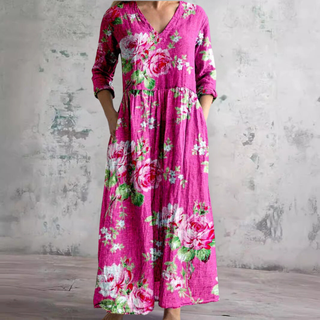 Women's Summer Dress with V-Neck and Floral Pattern 5