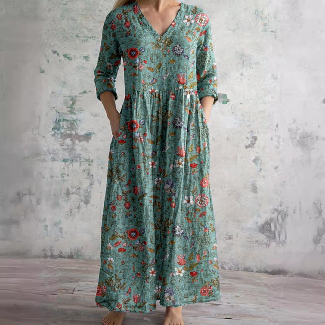 Women's Summer Dress with V-Neck and Floral Pattern 6