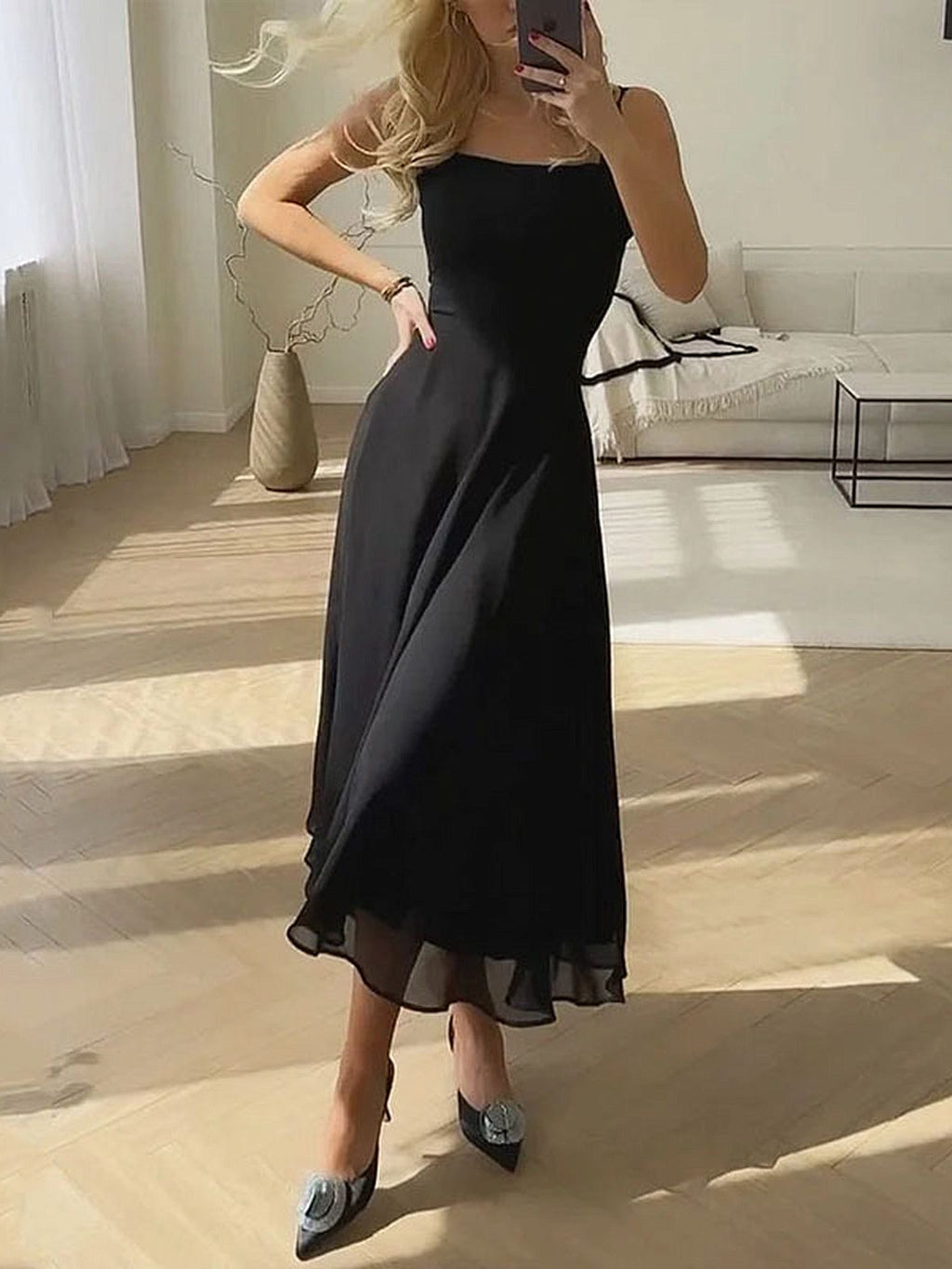 Women's Wedding Guest Midi Dress | A-Line Square Neck 1