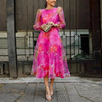 Women's Wedding Guest Midi Dress | Long Sleeve Floral 0