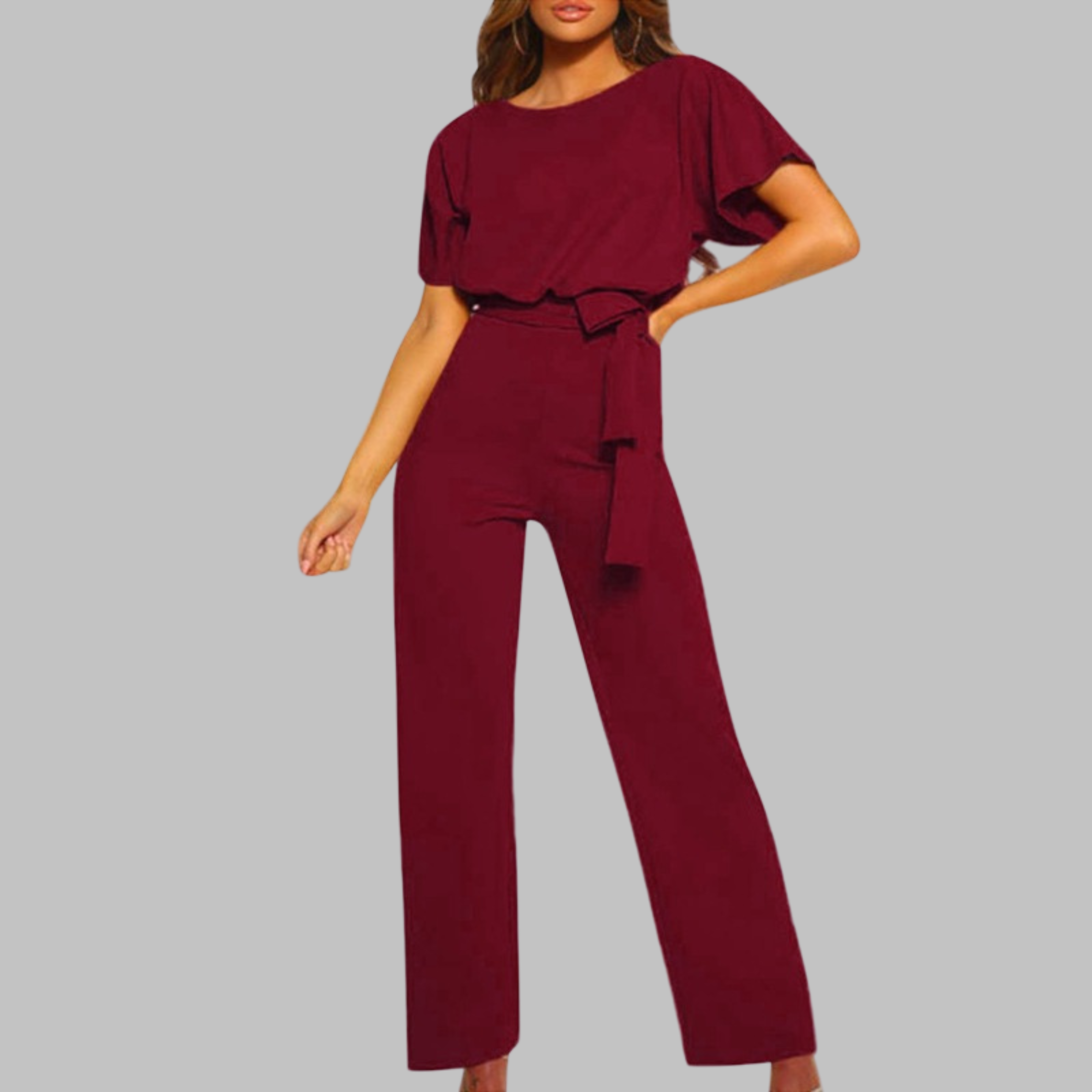 Women's Wide-Leg Jumpsuit | Belted Batwing Sleeve 5