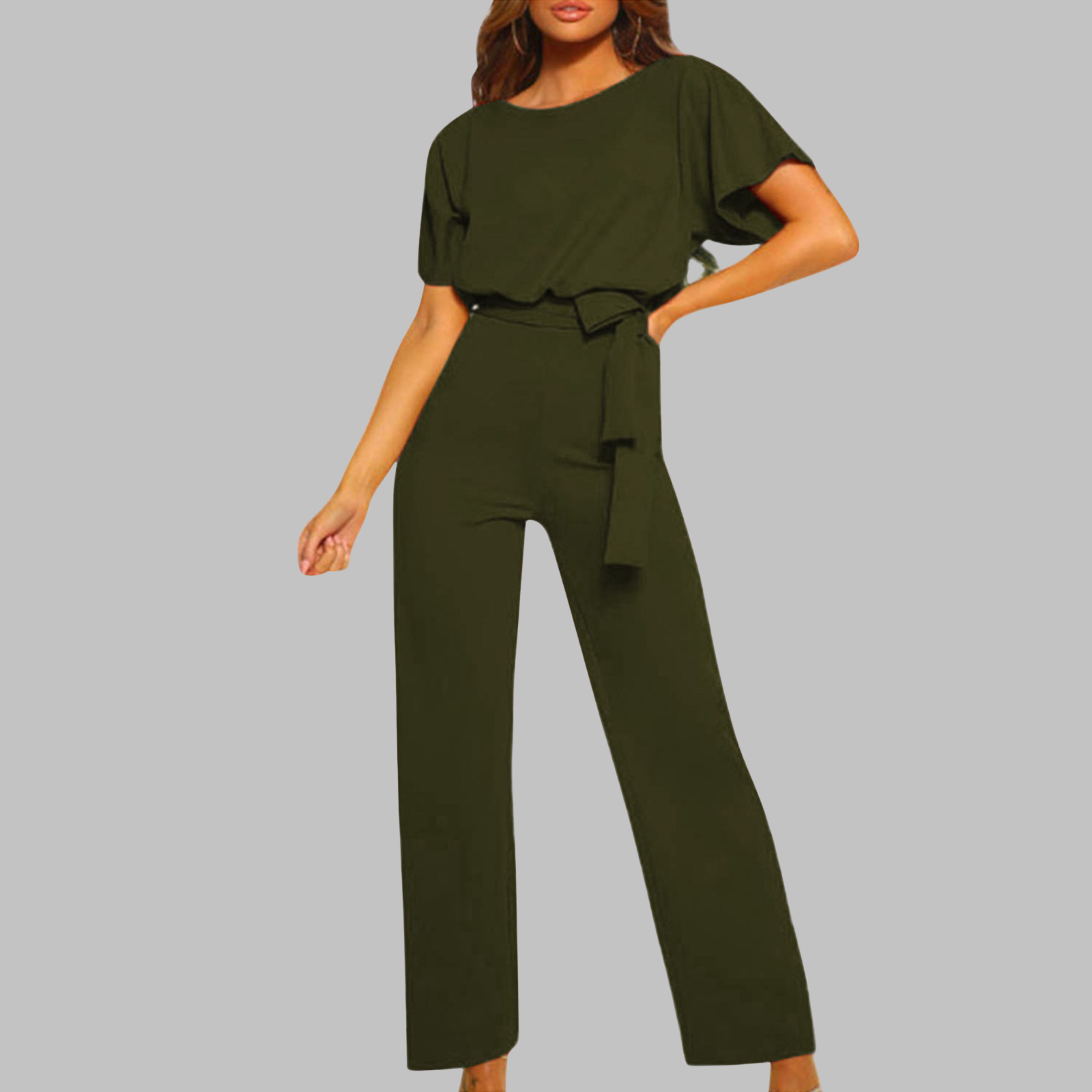 Women's Wide-Leg Jumpsuit | Belted Batwing Sleeve 7
