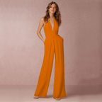 Women's Wide-Leg Jumpsuit | Halter Deep V 6