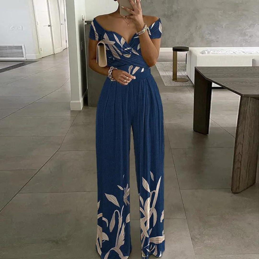 Women's Wide-Leg Jumpsuit | Off-Shoulder Wrap Floral 0