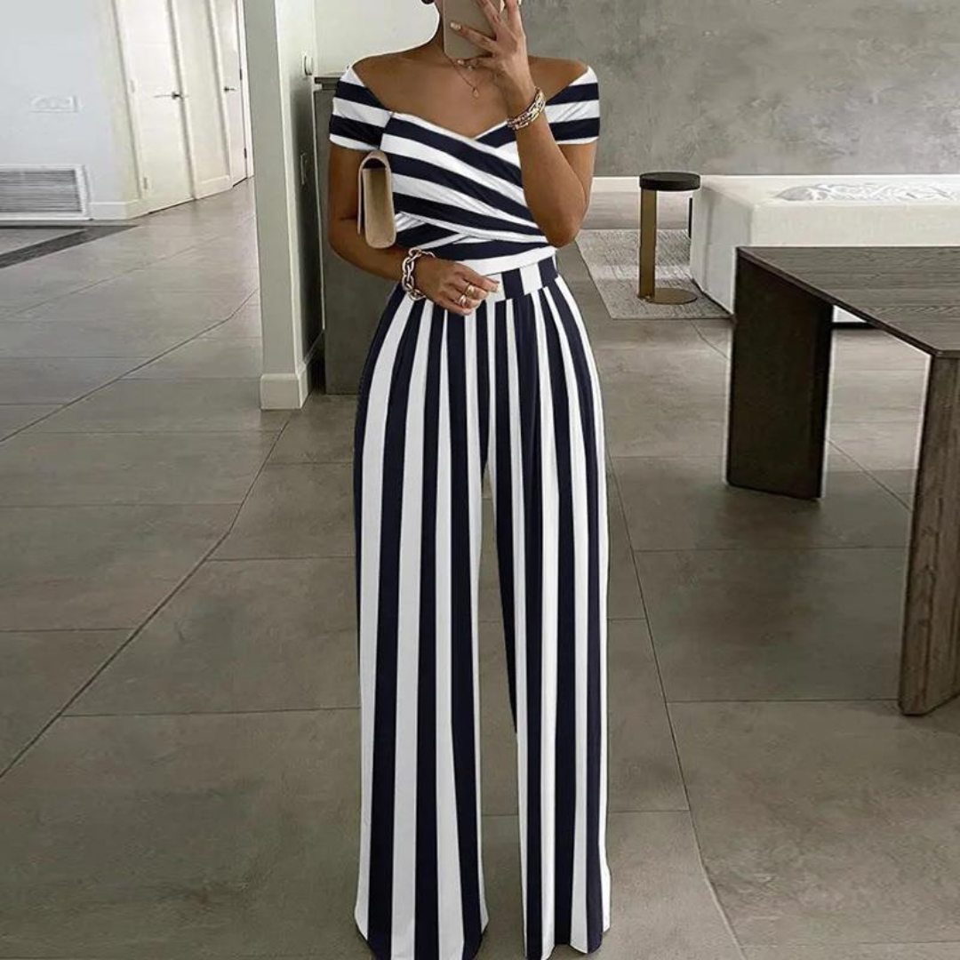 Women's Wide-Leg Jumpsuit | Off-Shoulder Wrap Floral 3
