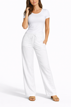 Women's Wide Leg Trousers with Drawstring Waist 0