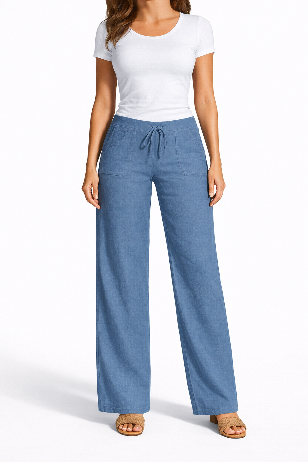Women's Wide Leg Trousers with Drawstring Waist 1