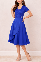 Women's Wrap Style Midi Dress with Asymmetrical Hem & Tie Waist 0