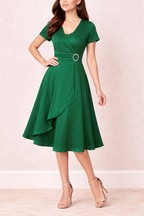 Women's Wrap Style Midi Dress with Asymmetrical Hem & Tie Waist 4