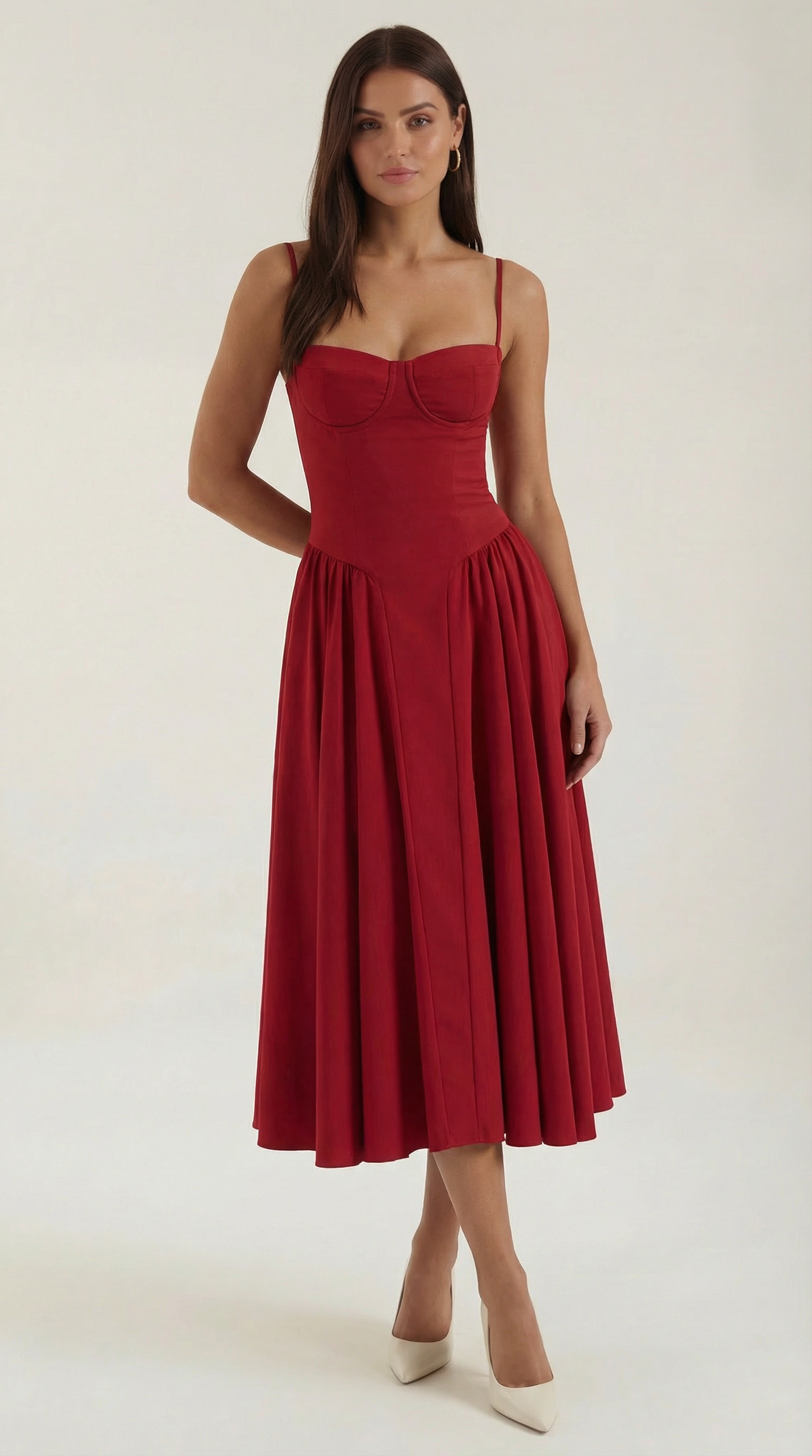 Women's Corset Midi Dress | Floral & Sweetheart Neckline