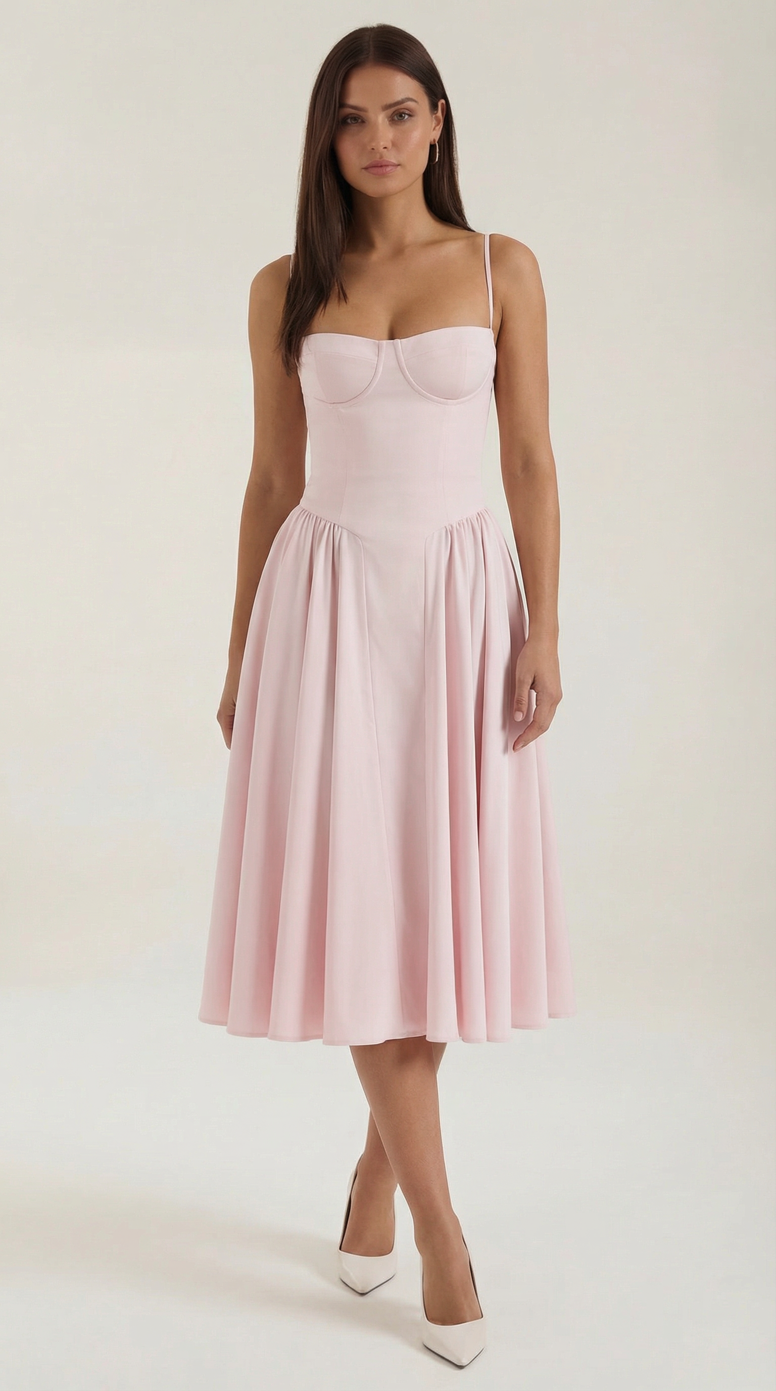 Women's Corset Midi Dress | Floral & Sweetheart Neckline