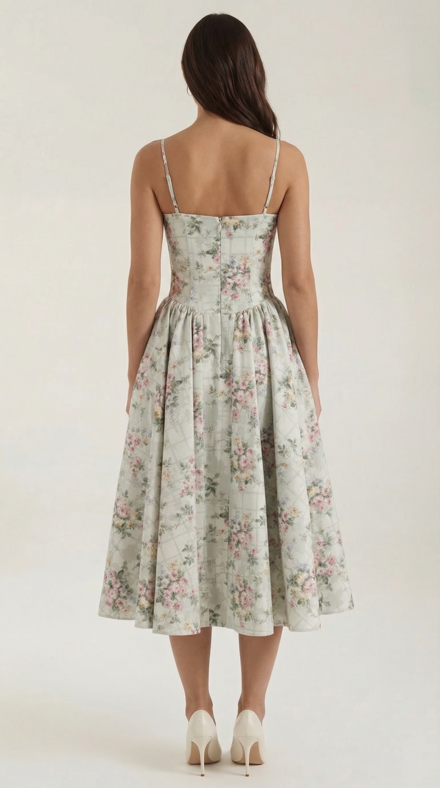 Women's Corset Midi Dress | Floral & Sweetheart Neckline