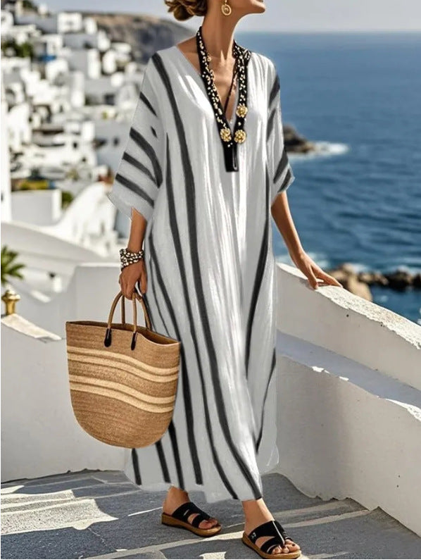 Women's Kaftan Dress | Striped Maxi & Relaxed Summer Fit