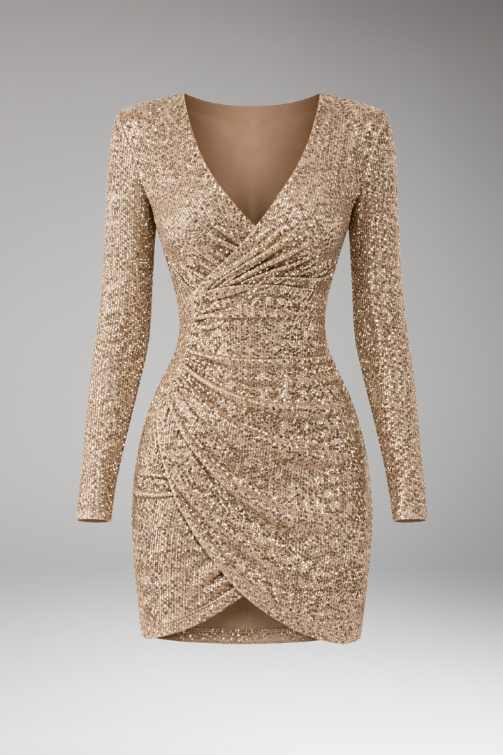 Women's Maxi Dress | Sequin V-Neck & Ruched Wrap Design