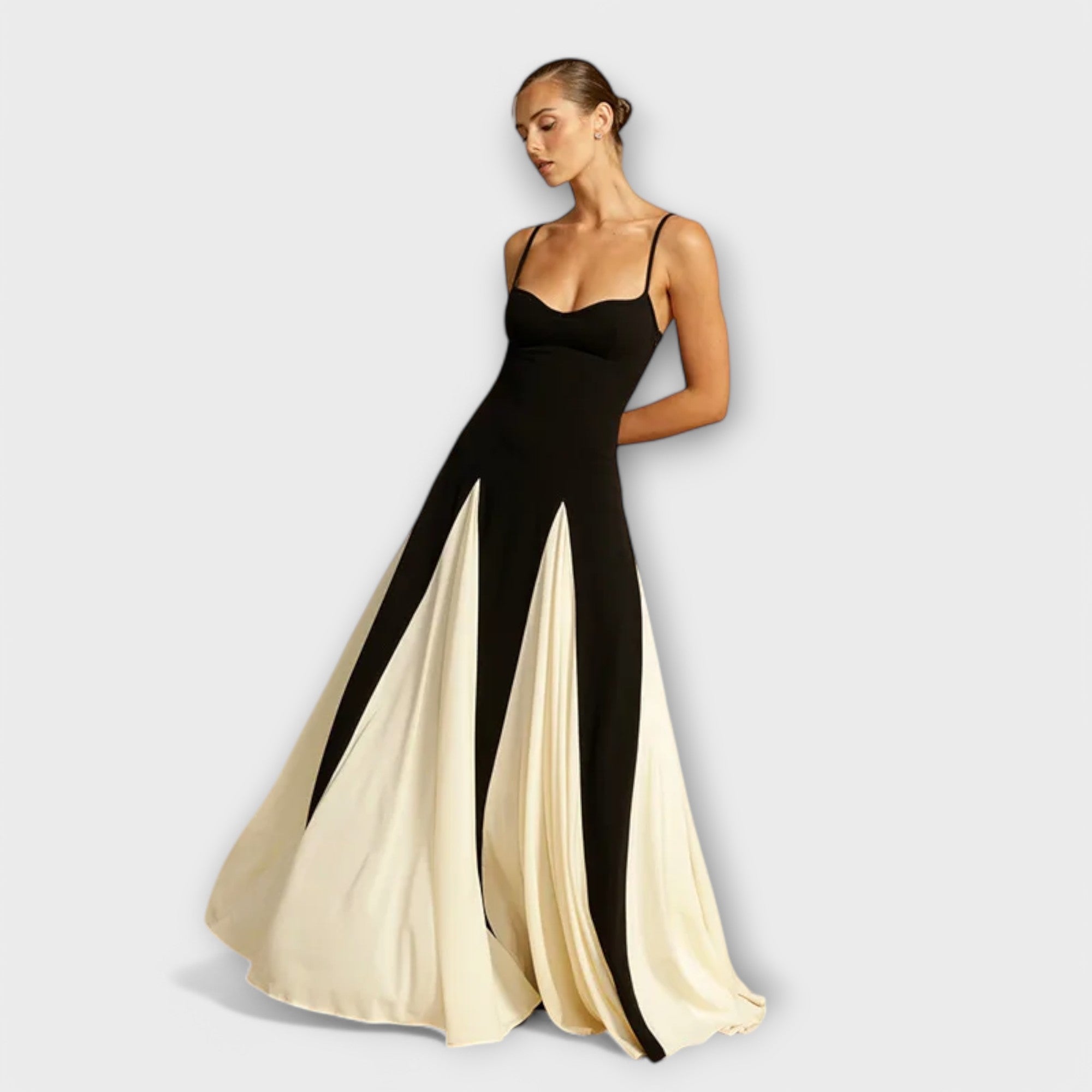 Women's Maxi Sundress | Elegant Contrast & Sweetheart Neckline