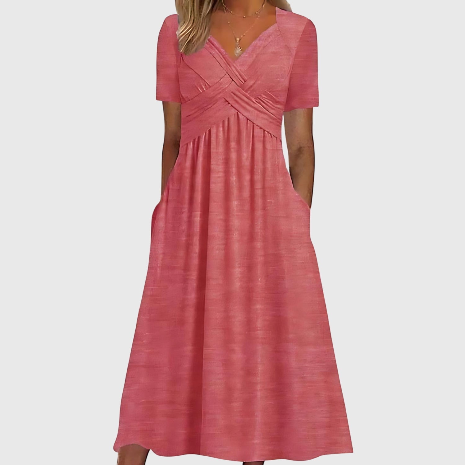 Women's Midi Dress | Cross Wrap V-Neck & Tummy Control Swing Style