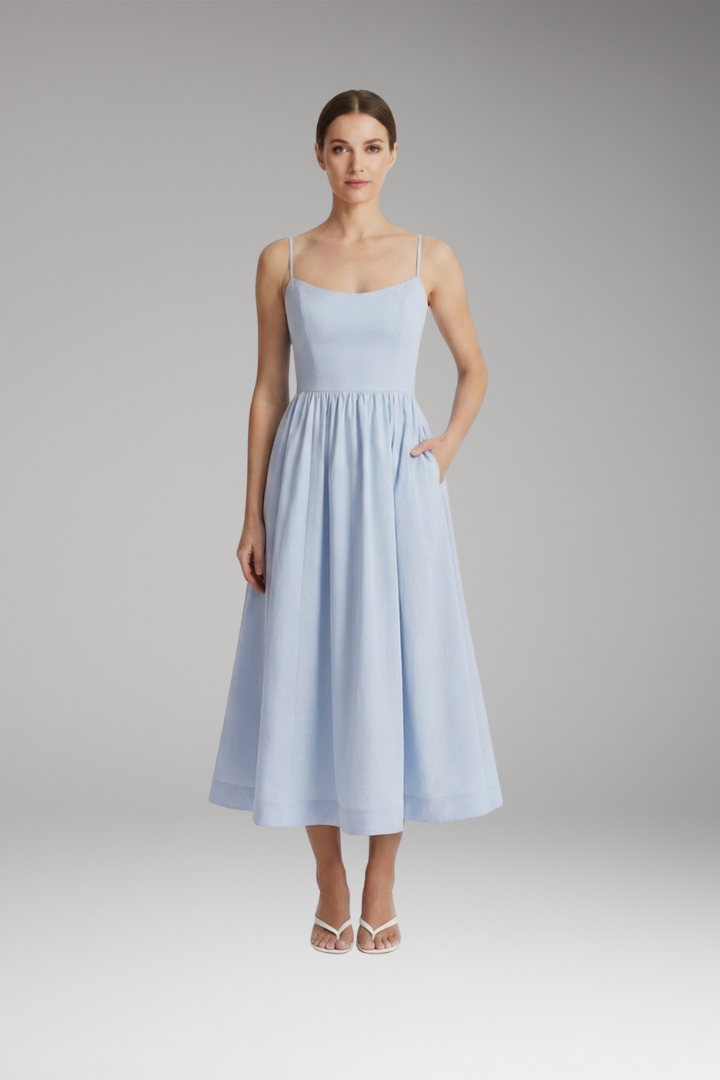 Women's Midi Dress | Elegant Spaghetti Strap & Full Skirt