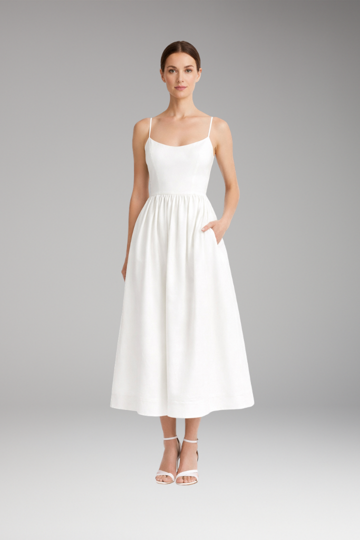 Women's Midi Dress | Elegant Spaghetti Strap & Full Skirt