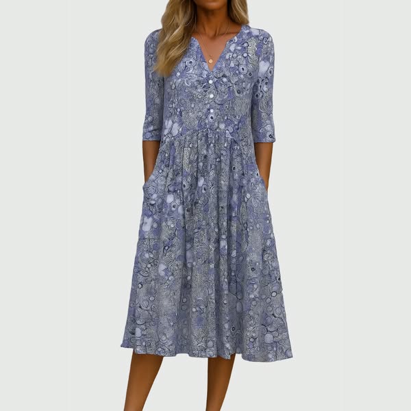 Women's Midi Dress | Floral Print Button Front & Pleated Swing Skirt