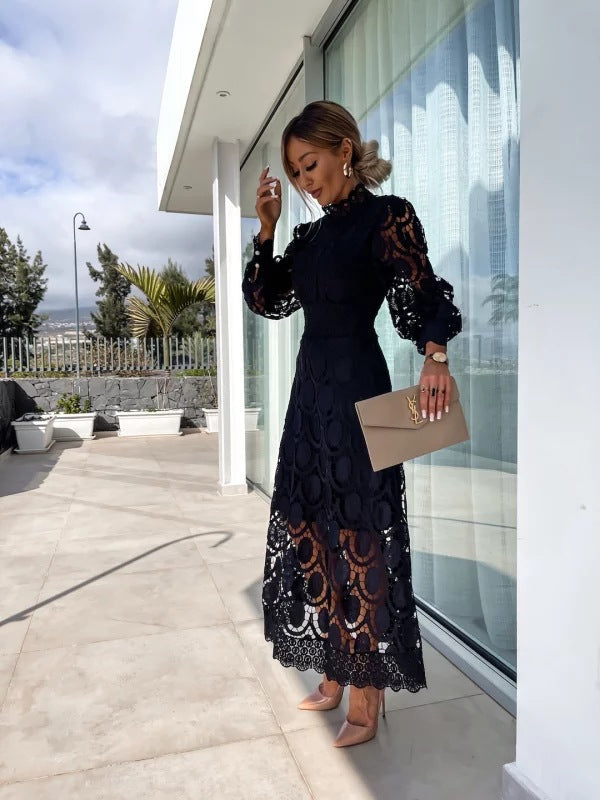 Women's Midi Dress | Lace Design & High Neck Occasion Wear