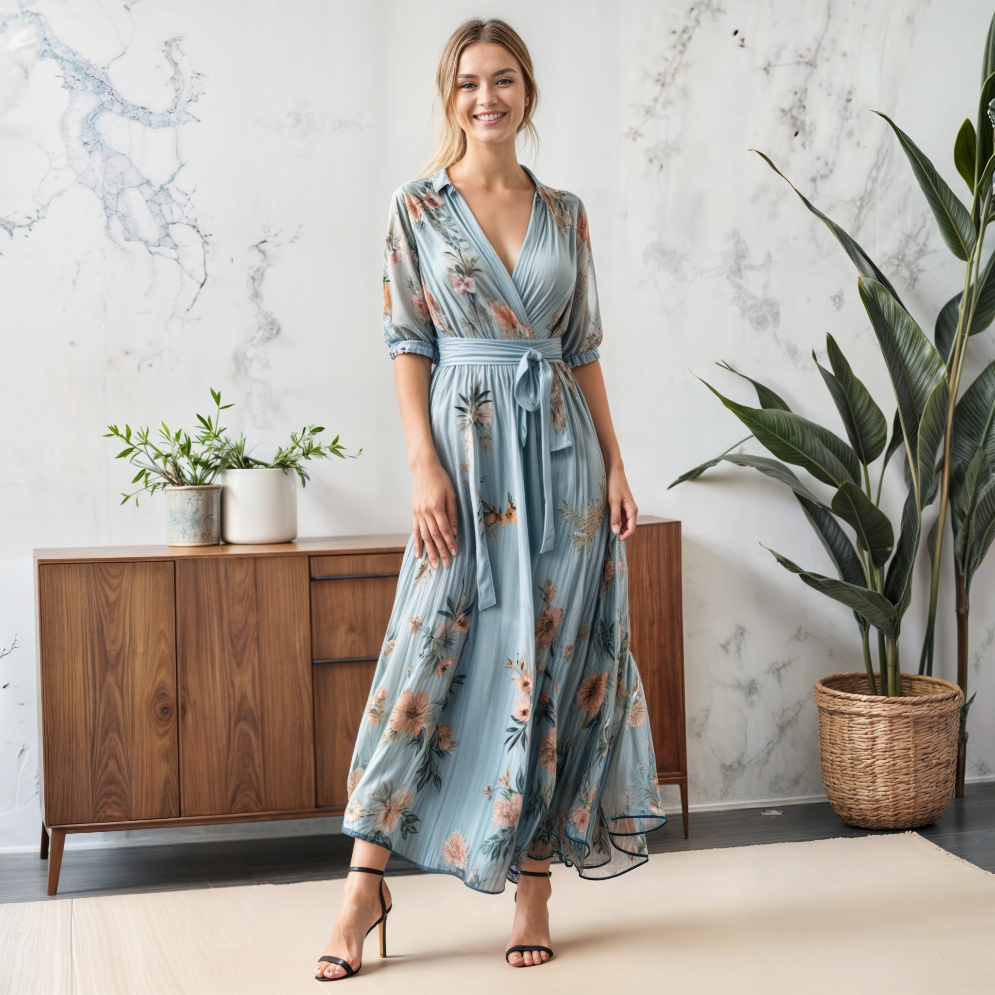 Women's Midi Sundress | Floral Wrap & V-Neck Design