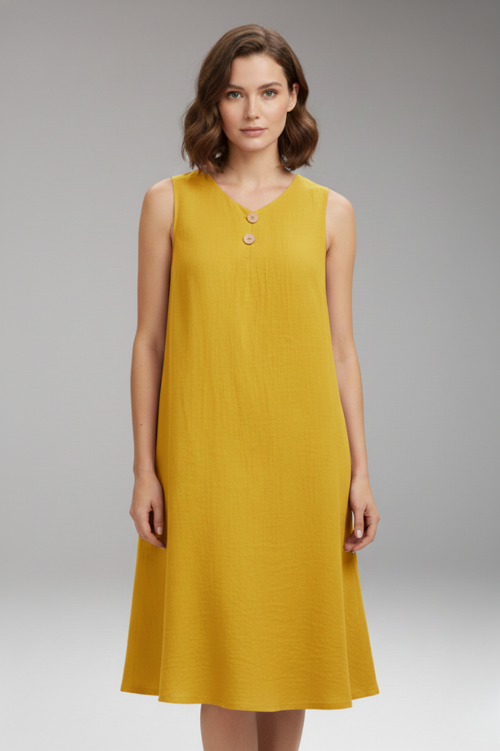Women's Short Dress | V-Neckline & Button Detail