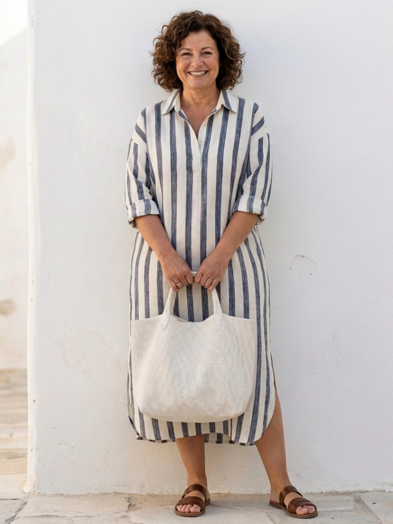 Women's Striped Maxi Dress | Long Sleeve & Relaxed Fit