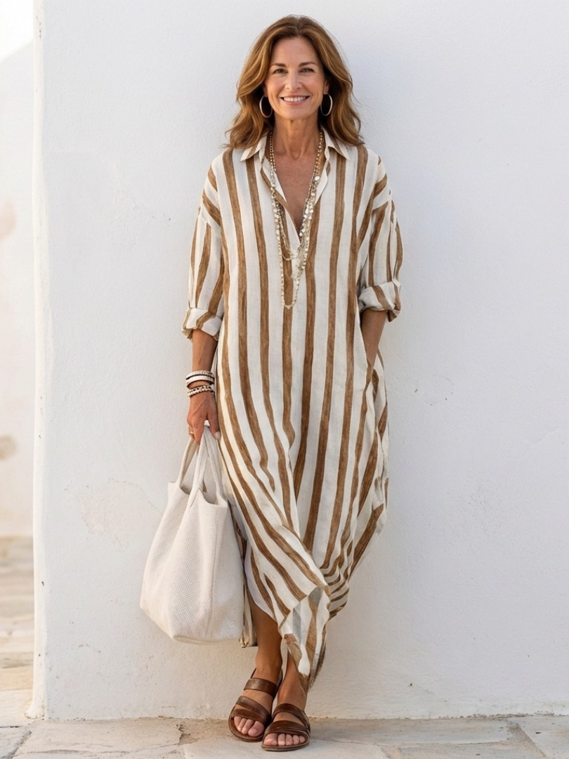 Women's Striped Maxi Dress | Long Sleeve & Relaxed Fit
