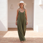 Women's Summer Jumpsuit | Flowing Wide Leg & Gold Hardware Straps